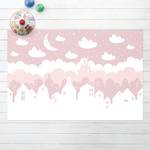Sternenhimmel mit Häusern und Mond rosa 120 x 80 cm
