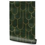 Papier Peint Motif GÉOMÉTRIQUE Art Deco Beige - Vert - Papier - Textile - 53 x 1000 x 1000 cm