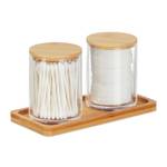 Wattestäbchenbehälter mit Tablett Braun - Bambus - Kunststoff - 19 x 10 x 9 cm