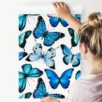 TAPETE Kinderzimmer Schmetterlinge Dekor Schwarz - Blau - Grün - Türkis - Weiß - Papier - 53 x 1000 x 1000 cm