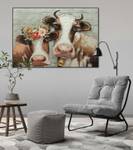 Tableau peint Queens of the Pasture Marron - Blanc - Bois massif - Textile - En partie en bois massif - 100 x 70 x 4 cm