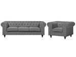 Set de canapés CHESTERFIELD Gris - Gris lumineux - Chêne foncé - 222 x 79 x 85 cm