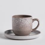 Tasse mit Untertasse Thenna Grau - Keramik - Stein - 15 x 8 x 15 cm