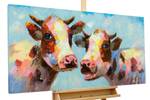 Tableau peint Bavardages animaliers Bois massif - Textile - 120 x 60 x 4 cm