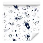 Papier Peint cosmos astronautes planètes Bleu - Blanc - Papier - 53 x 1000 x 1000 cm