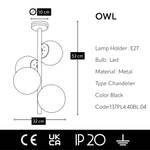 Schwarz Owl Metall|Glas Pendelleuchte