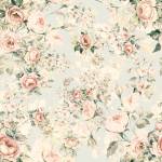 Papier Peint ROSES Fleurs Rétro Nature Beige - Bleu - Vert - Papier - Textile - 53 x 1000 x 1000 cm