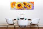 Bild handgemalt Symphony of Sunflowers Orange - Gelb - Massivholz - Textil - 150 x 50 x 4 cm