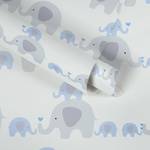 Kinderzimmertapete Elefanten Blau Weiß Blau - Grau - Weiß