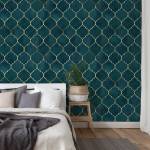 Papier Peint Motif MAROCAIN Abstraction Beige - Bleu - Vert - Papier - Textile - 53 x 1000 x 1000 cm