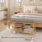 Schuhregal mit Sitzbank Humphrey Braun - Grau - Bambus - Textil - 90 x 49 x 30 cm
