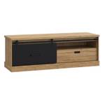 Meuble TV 1 tiroir 1 porte coulissante Marron - En partie en bois massif - 163 x 56 x 52 cm