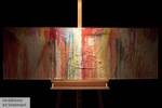 Tableau peint Écoulement confortable Rouge - Bois massif - Textile - 150 x 50 x 4 cm