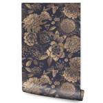 Papier Peint FLEURS Papillons Vintage Beige - Bleu - Marron - Gris - Papier - Textile - 53 x 1000 x 1000 cm