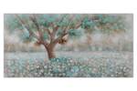 Tableau peint Murmure de l'arbre Marron - Blanc - Bois massif - Textile - 140 x 70 x 4 cm