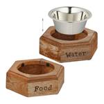 Hunde Napfset mit Holzhalterung Braun - Silber - Holzwerkstoff - Metall - 24 x 8 x 21 cm