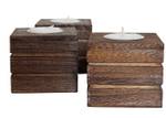 bougeoir pour bougies Leuca (lot de 3) Marron - Bois/Imitation - En partie en bois massif - 8 x 7 x 8 cm