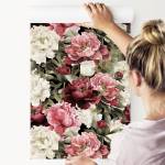Papier Peint fleurs colorées pivoines Beige - Noir - Vert - Rouge - Papier - 53 x 1000 x 1000 cm