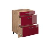 Unterschrank R-Line Hochglanz Bordeaux - Eiche Dekor