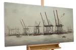 Tableau peint à la main Rough Sea Noir - Bois massif - Textile - 120 x 60 x 4 cm