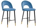 Barhocker FALTON 2er Set Schwarz - Blau - Gold