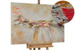 Tableau peint Calme avant la Tempête Beige - Blanc - Bois massif - Textile - 120 x 80 x 4 cm