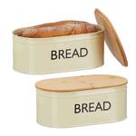 2 x Brotkasten Retro XL Beige - Schwarz - Braun - Bambus - Metall - 36 x 14 x 20 cm