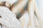 Tableau peint à la main Unveiled Beauty Beige - Bois massif - Textile - 80 x 80 x 4 cm