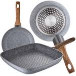 Pack 2 Bratpfannen mit Grill Grau - Naturfaser - 18 x 18 x 28 cm