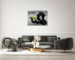 Tableau peint Banksy's Banana Joy Jaune - Bois massif - Textile - En partie en bois massif - 100 x 75 x 4 cm