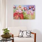 Bild handgemalt Im Garten von Morgen Pink - Massivholz - Textil - 90 x 60 x 4 cm