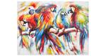 Tableau peint à la main Parrots in Love Bois massif - Textile - 100 x 75 x 4 cm