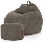 2er Set XXL Sitzsack + Pouf - Cordstoff Grau - Textil - 90 x 110 x 90 cm