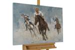 Acrylbild handgemalt Polo Game Blau - Gold - Massivholz - Textil - 90 x 60 x 4 cm