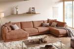 Sofa MADELINE Wohnlandschaft Cord Braun - Armlehne davorstehend rechts - Longchair davorstehend links