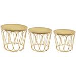 Tables d'appoint en MDF et rotin (Lot de Beige - Rotin - 53 x 43 x 43 cm