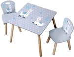 Kindertisch + 2 Stühle, grau mit Lamas Grau - Holzwerkstoff - 55 x 45 x 55 cm