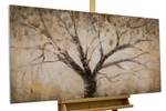 Tableau peint à la main L'arbre blanc Blanc - Bois massif - Textile - 120 x 60 x 4 cm
