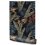 Papier Peint PLANTES Tropicales Nature Noir - Bleu - Vert - Rouge - Papier - Textile - 53 x 1000 x 1000 cm