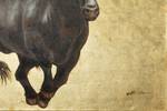 Tableau peint à la main Spanish Blood Noir - Marron - Bois massif - Textile - 100 x 70 x 4 cm