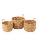 Set de 3 paniers ronds en jacinthe d'eau Beige - Bois manufacturé - Fibres naturelles - 44 x 39 x 44 cm