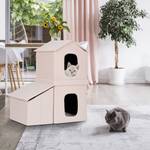 Maison pliable pour chats sur 2 étages Beige - Blanc - Bois manufacturé - Matière plastique - Textile - 75 x 86 x 44 cm