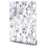 Papier Peint Herbes FLEURS Nature Rétro Bleu - Gris - Mauve - Blanc - Papier - Textile - 53 x 1000 x 1000 cm