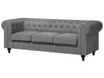 3-Sitzer Sofa CHESTERFIELD Grau - Hellgrau - Eiche Dunkel - 222 x 78 x 85 cm - Textil