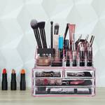 Make Up Organizer mit 4 Schubfächern Pink - Durchscheinend