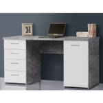 Bureau blanc 4 tiroirs 1 porte - ALVIN Gris - Pierre - 145 x 76 x 60 cm