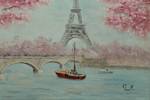 Bild handgemalt In der Stadt der Liebe Blau - Pink - Massivholz - Textil - 100 x 70 x 4 cm