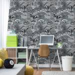 Tapete für Kinder Wildtiere Dinosaurier Schwarz - Grau - Weiß - Papier - Textil - 53 x 1000 x 1000 cm