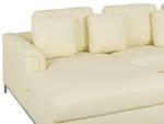 Ecksofa OSLO 2-tlg Beige - Creme - Silber - Armlehne davorstehend links - Ecke davorstehend rechts - Mit Hocker - Mit Kissen - Echtleder