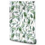 Papier Peint Plantes FEUILLES Eucalyptus Beige - Vert - Blanc - Papier - Textile - 53 x 1000 x 1000 cm